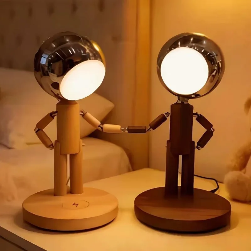 Creative Desk Lamp Solid Wood Rechargeable Bedroom Beside Table Lamp Rotatable Mood Study Desktop Light Home Decoration Lighting