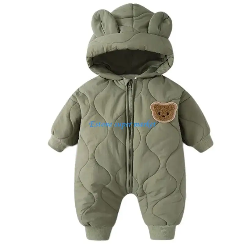 

090B Уютный толстый флисовый детский комбинезон с капюшоном, теплый детский зимний комбинезон с мультяшным медведем