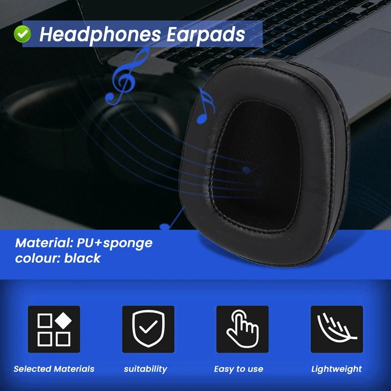 Logitechヘッドフォン用フォームイヤーパッド、g933、g935、g633/g、933g、935、1ペア用レザークッション