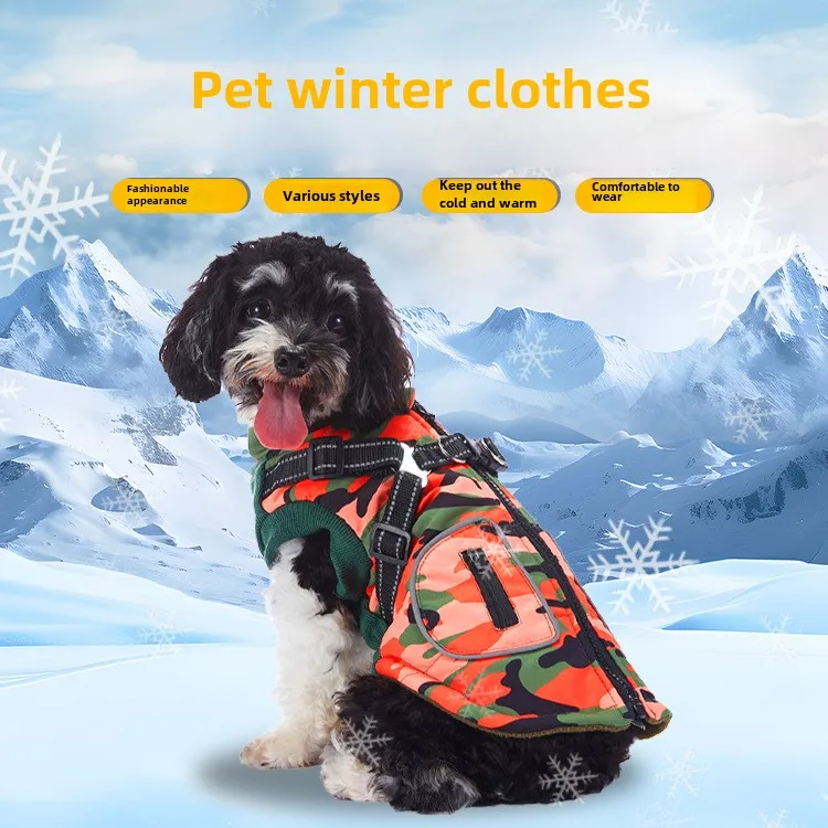 Pet Supplies, Nocturnal Dog Clothing, Reflective Cotton Clothing, Chest and Back Pet  Winter Clothing, Lamb Wool Pet Jacket