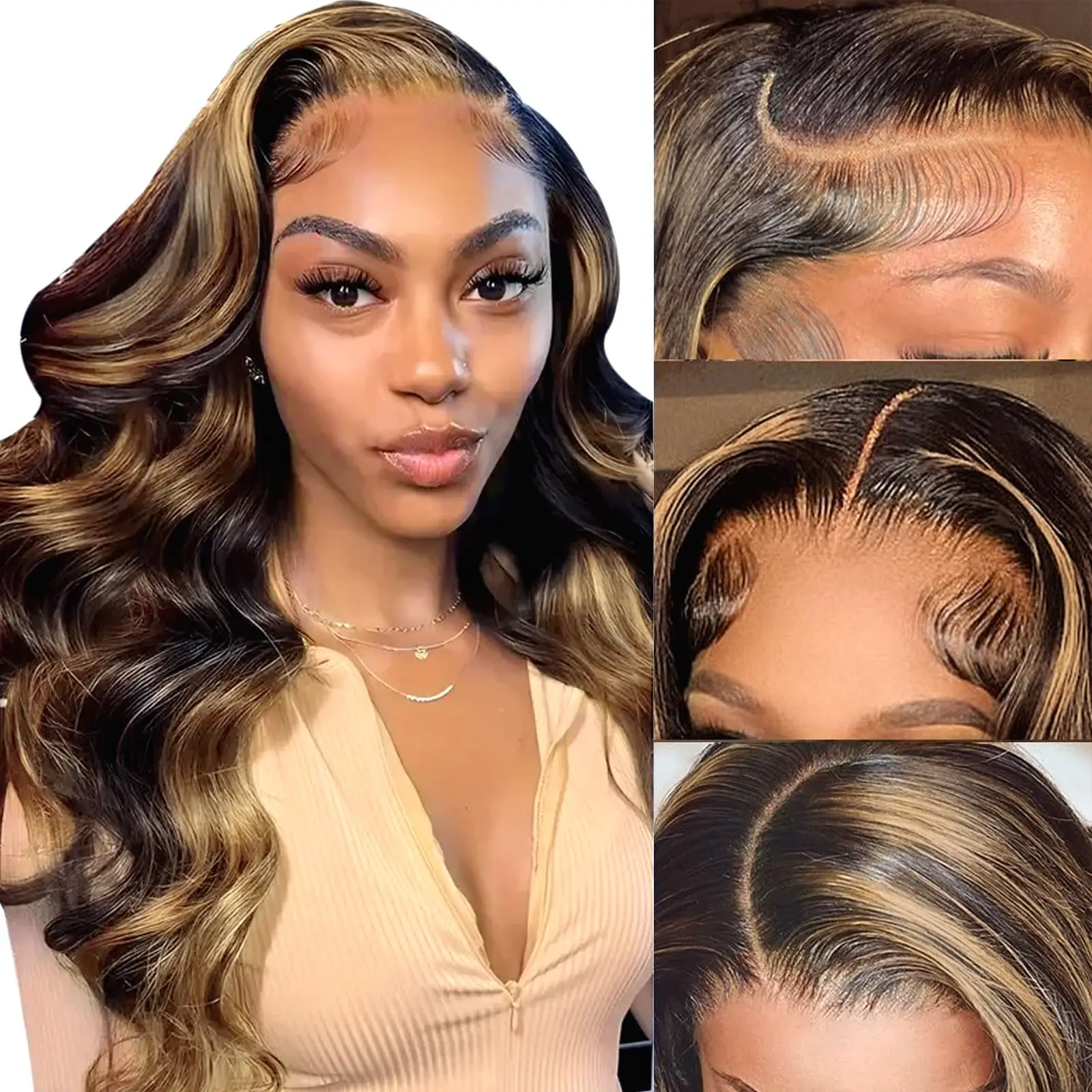 Ombre Highlight 13X6 Body Wave Lace Front Wigs Human Hair 1B/30 Brown Colored HD Transparent Lace Frontal Wigs Pre Plucked 180% Density 30 Inch Balayage Glueless Wig for Women image 5