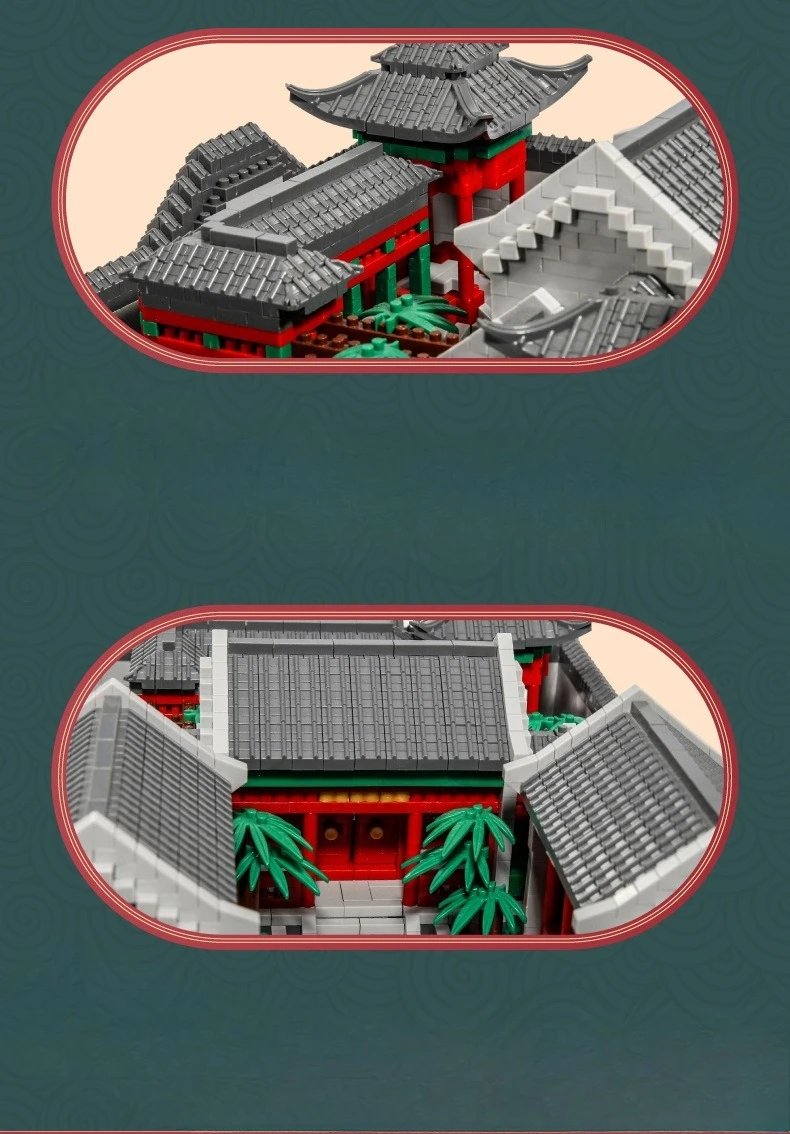 MOC Retro Haus Viereck Dwellings Baustein Set Traditionelle Siheyuan Architektur Spielzeug Für Kinder Geburtstag Urlaub Geschenk