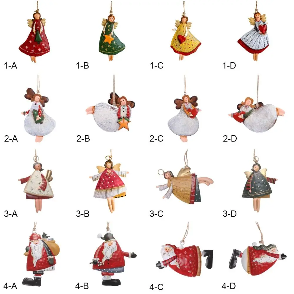 Cartoon Angel Girl Christmas Decorations Santa Claus Wrought Iron Hanging Pendants Festival Accessories Multicolor