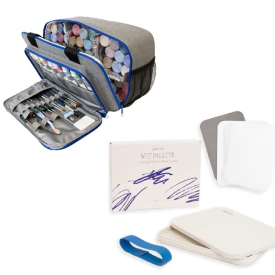 

- Bundle Acrylic Paint Organizer Bag + Wet Palette for Water-Based Paints Ideal for Miniature Painting, Modeling Projects and A