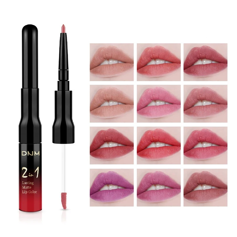 1Pc 24H Waterdichte Matte Lip Liner En Vloeibare Lipstick Set Vrouwen Langdurige Non-stick Cup Hoge pigment Lip Make-Up Cosmetische