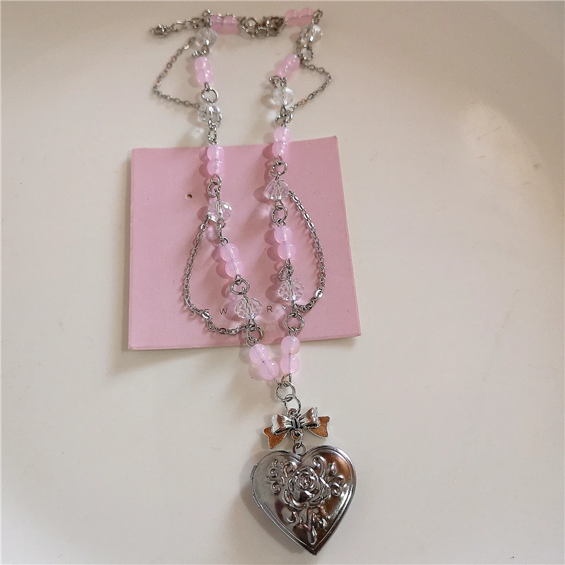 Goth Y2k Ästhetische Herz Medaillon Anhänger Offene Weibliche Silber Farbe Edelstahl Foto Rahmen Charme Halskette Frauen EMO Schmuck – Detail 10
