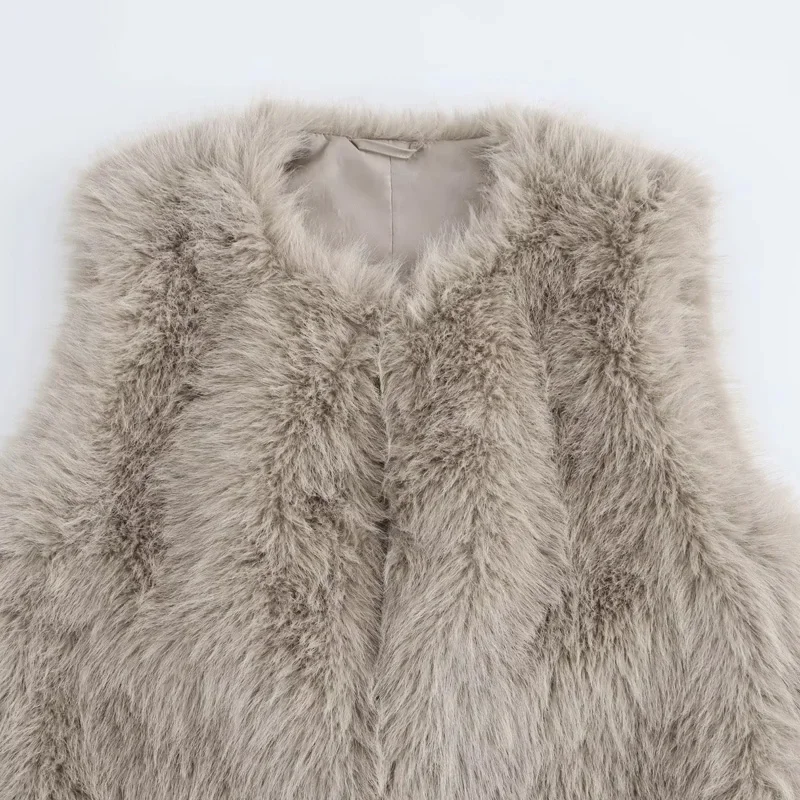 TRAF Faux Fur gilet grigio corto Cardigan soffice inverno donna gilet autunno senza maniche cappotti gilet caldo donna cappotto corto gilet