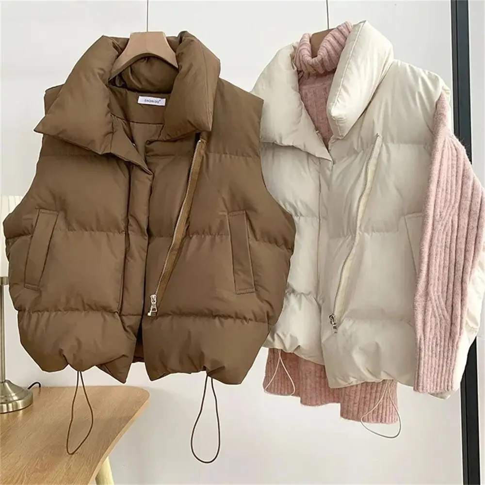 Y2K Vest Thick Warm Winter Vest Coats Windproof Stand Collar Cotton Vest Harajuku Short Warm Vest Women Ladies