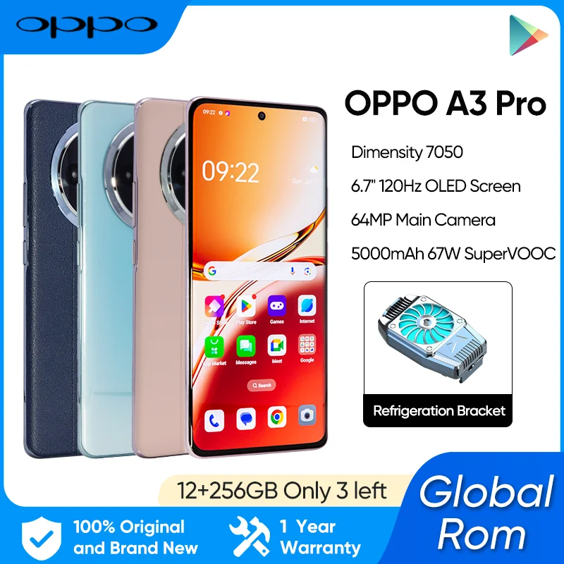 Original OPPO A3 Pro 5G 5000 mAh 67 W SuperVOOC Abmessung 7050 6,7 Zoll OLED 120 Hz 64 MP Hauptkamera Google Play OTA Update