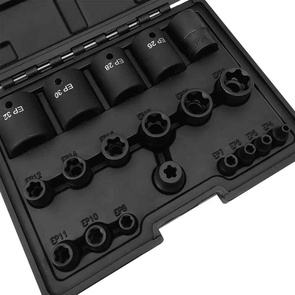 

Socket Sets 19 PCS CR-V 1/4in 3/8in 1/2in Drive Female External Torx Star Socket Set