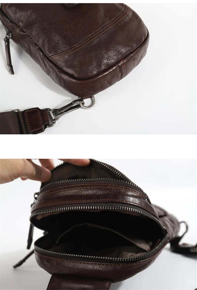 High quality soft first layer cowhide men's chest bag fashion vintage genuine leather daily light sports tablet messenger bag