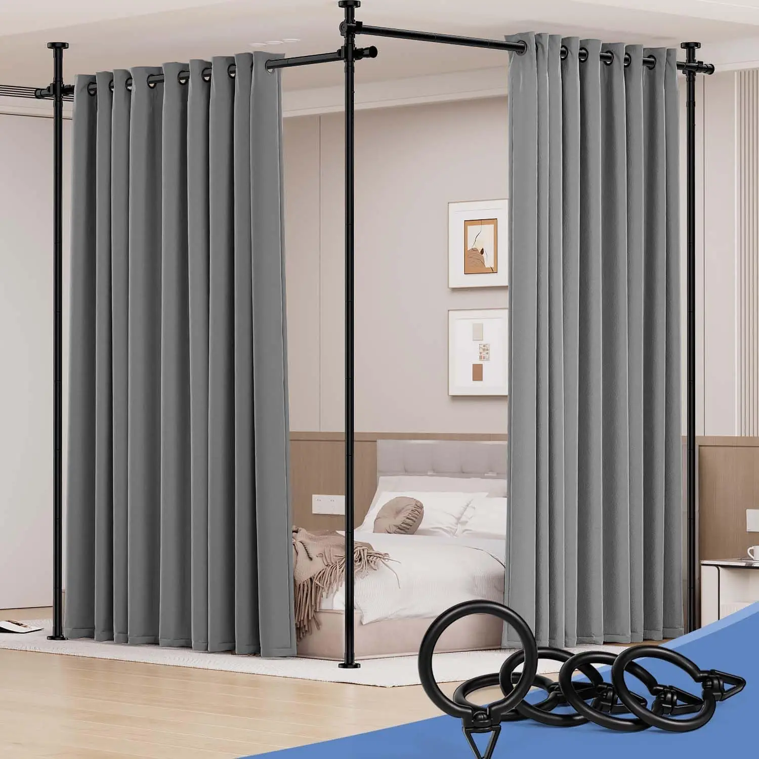 

6FT Tall Folding Room Divider with Wheels, Movable Privacy Screen for Indoor Separation, Black Fabric Panel