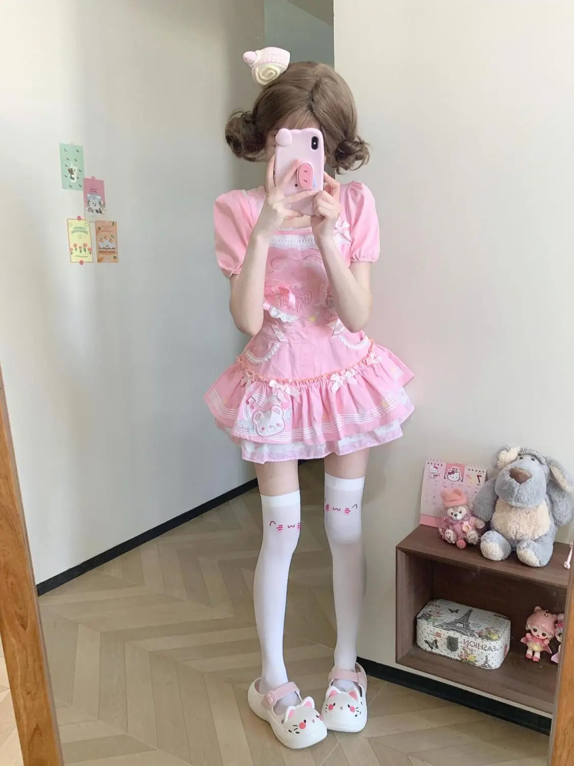 الصيف اليابانية الحلو Kawaii شيك المرأة الدعاوى لطيف الأميرة لوليتا نمط تصميم الكرتون المطبوعة تنورة صغيرة مجموعة الملابس النسائية