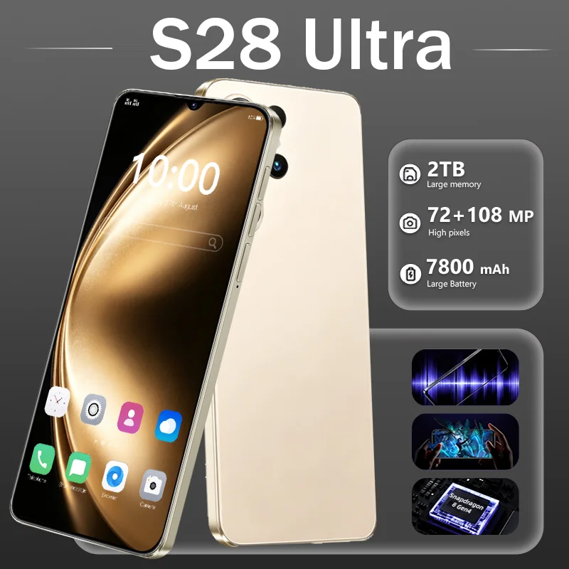 Hot Global Version For S28 Ultra Original Mobile Phones 6.8"HD Standby 7800mAh High Quality 5G Android 108MP Dual Card