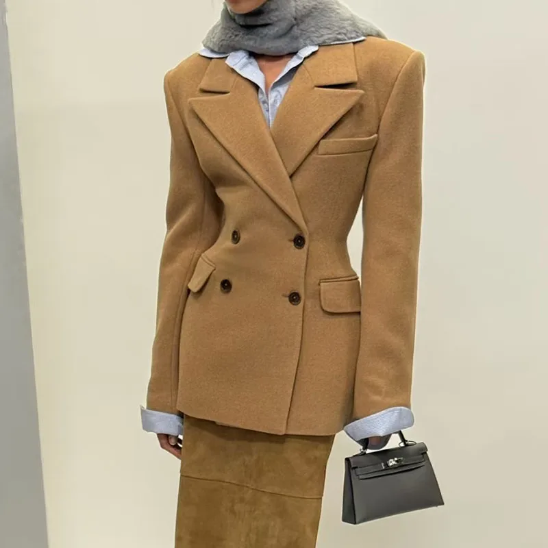 

Женский двубортный пиджак с приталенной талией, утягивающий пиджак, высококачественный универсальный костюм 2026, весеннее новое поступление, стиль Y2K