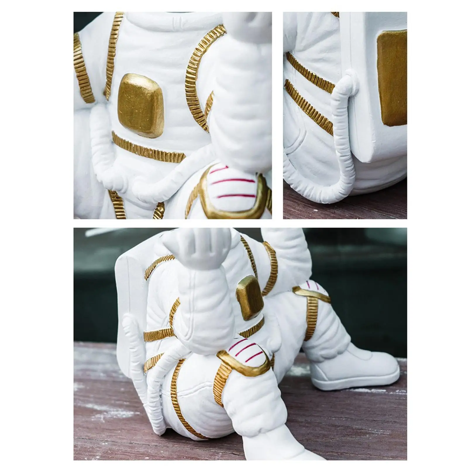 Astronaut Statue Piggy Bank Table Decor Resin Spaceman Coin Bank Round Ball Head Figurine Sculpture for Bedroom Living Room