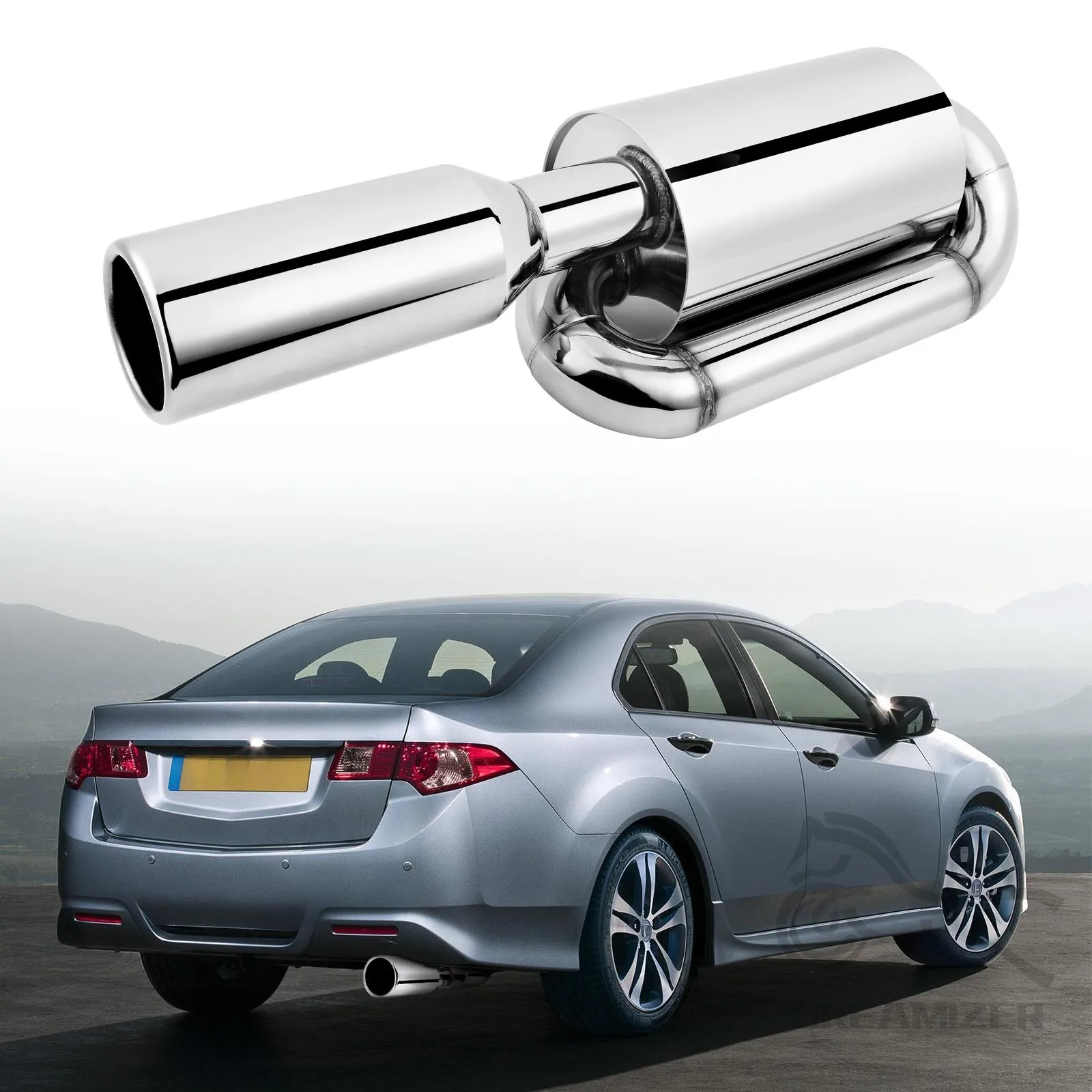 

Chrome 2.5" Inlet 4.0" Tip Twin Loop Exhaust Muffler For Honda For Toyota Celica 76-05 29