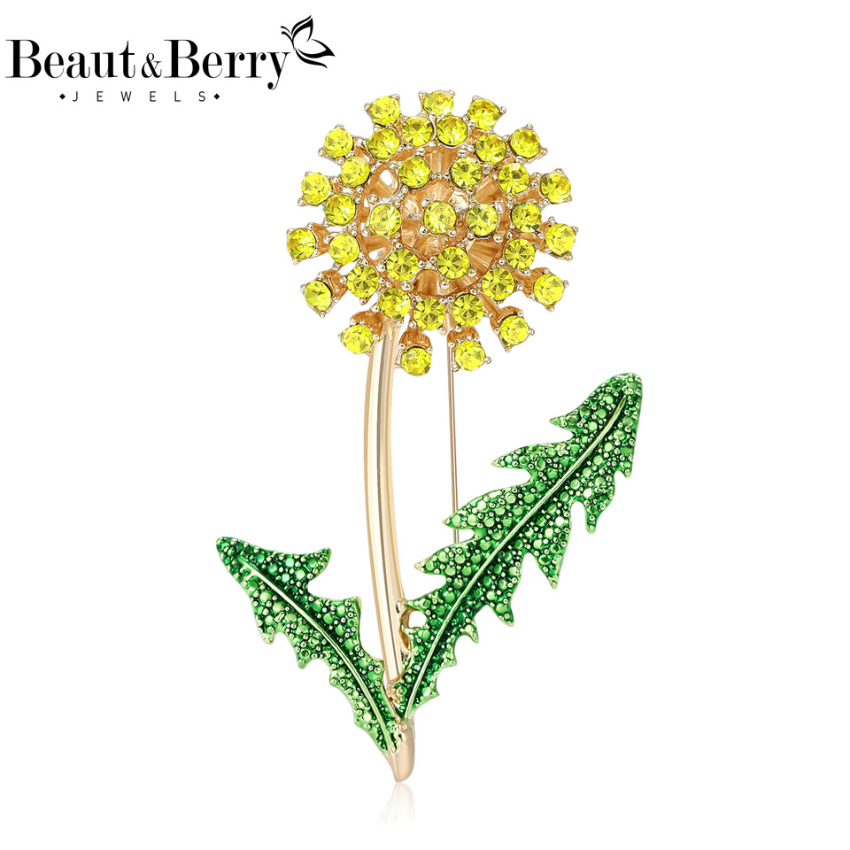  Beaut&Berry Luxury Rhinestone Dandelion Brooches for Women Unisex Plant Pins Friend Banquet Accessories Party Gifts 