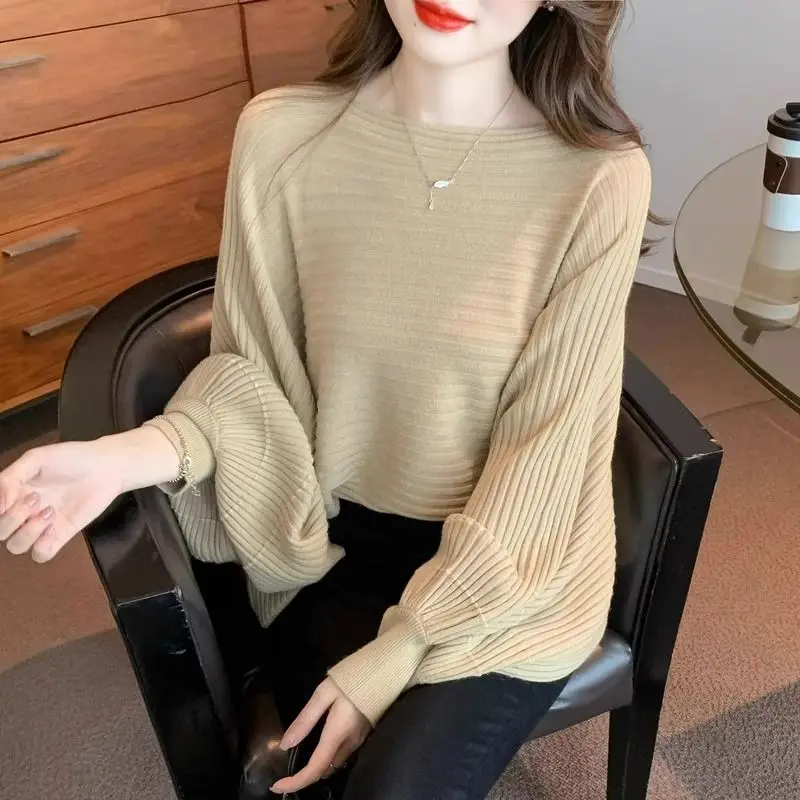 Fashion Slash Neck Solid Color Batwing Sleeve Sweaters Women\'s Clothing 2023 Autumn Winter Loose Commuter Pullovers Casual Tops