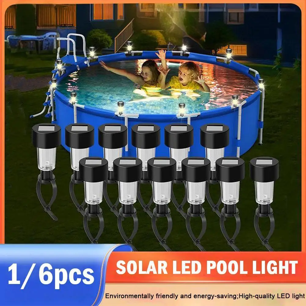 1/6Pcs LED Solar Lamp Pool Lights Waterproof Solar Lights Decor Outdoor Swimming Pool Fence Garden Decoration Lamp For Yard