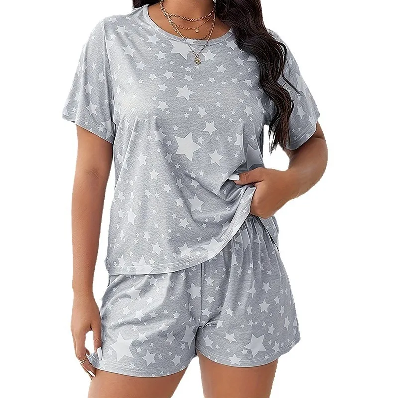 Plus size pijamas de seda senhoras conjunto camiseta shorts 5xl casa wear feminino pijamas moda macio dos desenhos animados casual estrela lua nightwear