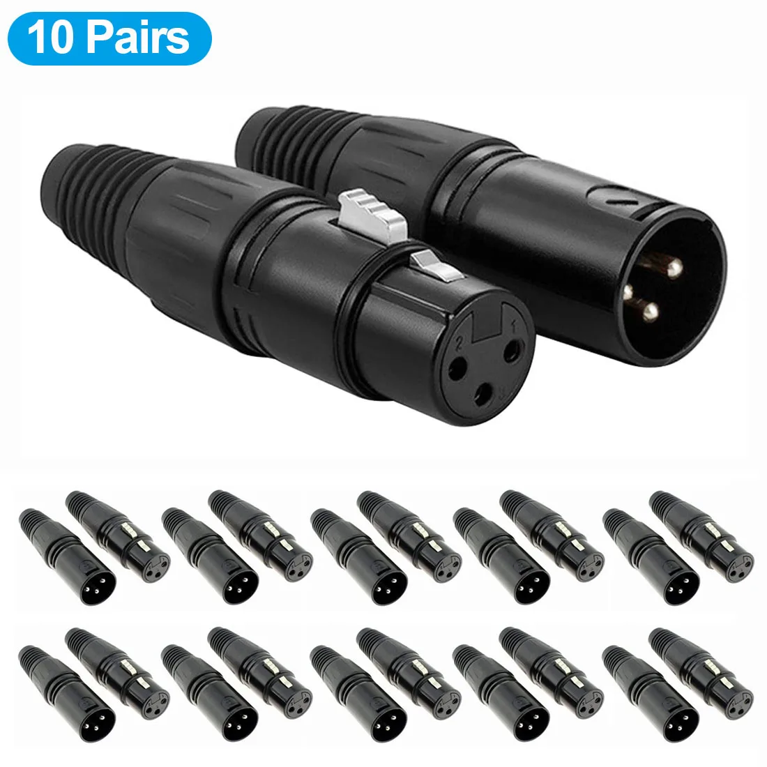 10 Pairs XLR DMX 3 Pin Mic Microphone Audio Cables Male Female Connectors Snake Plug Mic Cable Adapter for Audio Equipment