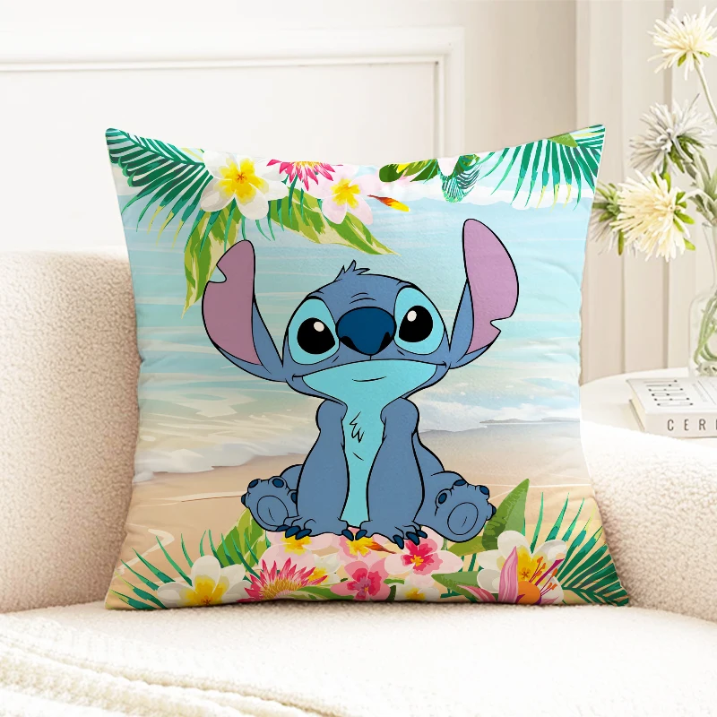 

Disney Stitch Square Pillowcase Cartoon Bedroom Sofa Decorative Cushion Cover with Zipper Soft Cushion Customizable Cover