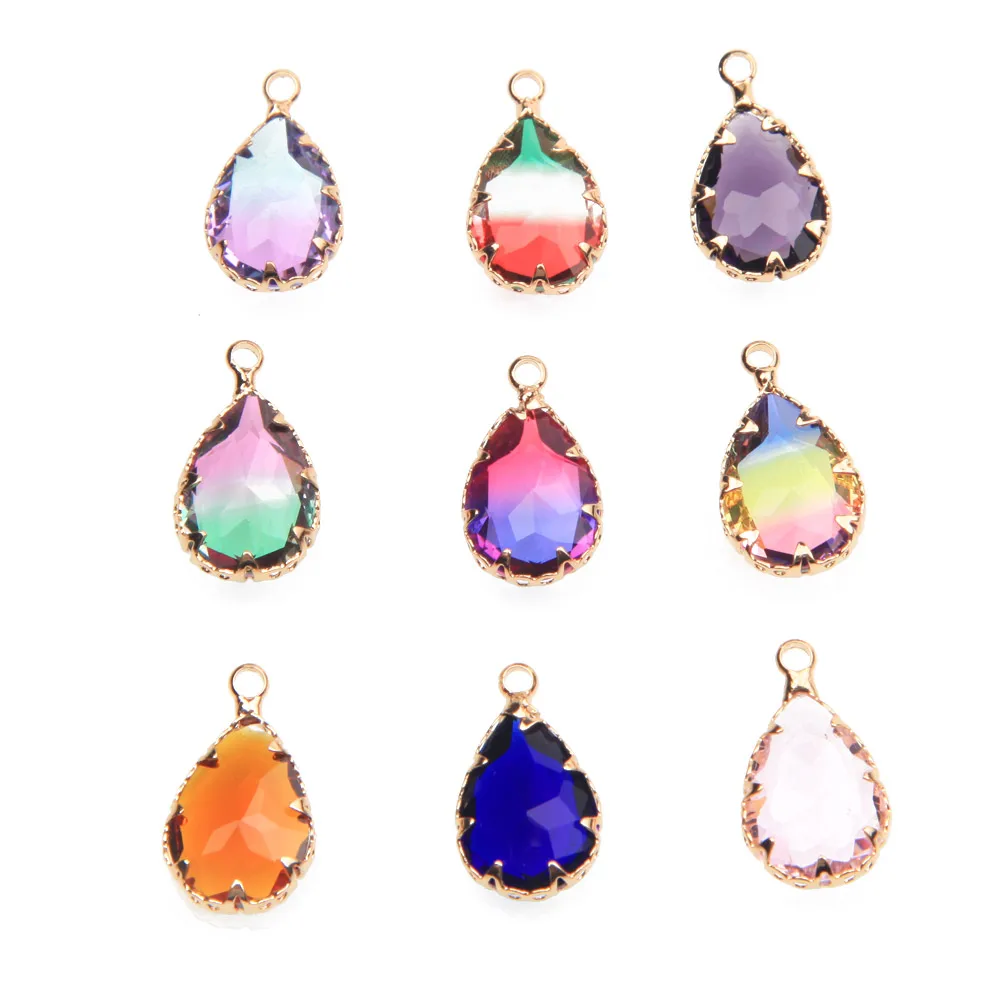 6PCS Facettierte Tropfen Farbverlauf Charms für Schmuck Machen Anhänger Liefert Ohrringe Erkenntnisse DIY Glas Zubehör 10*18mm