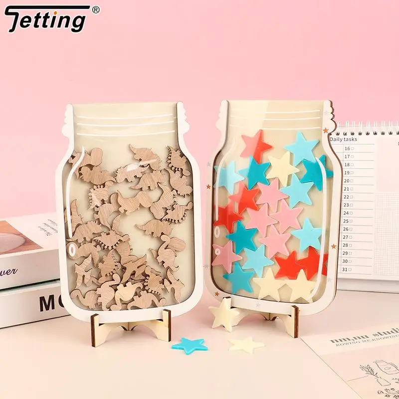 1pc Star Reward Jar Children Reward System Wood Board Colorful Ornament Motivational Reward Jar Incentive Jar Home Bedroom Decor