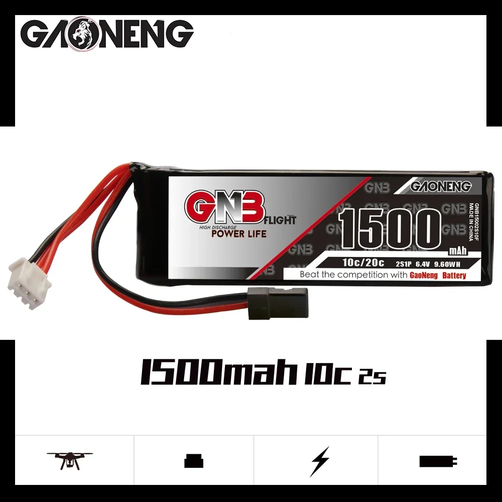 GAONENG GNB 1500mAh 2S 6.4V 10C LiFePO4 LiFe Battery RX Receiver Transmitter Battery With Futaba Connectors