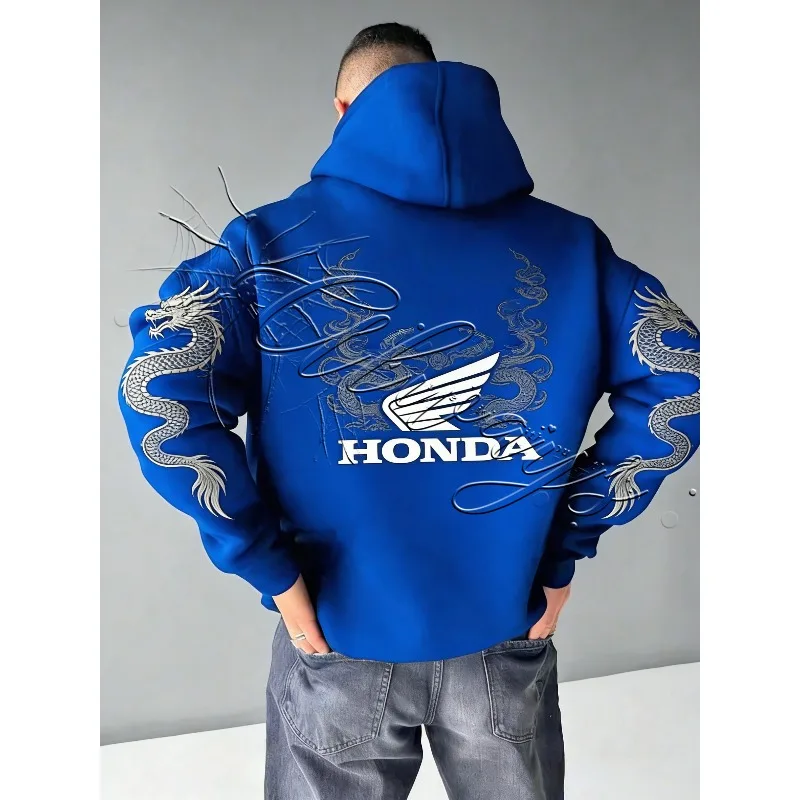 2026 New Honda HRC Racing Fashion Retro Dragon Pattern Men's MOTO Off Road Warm Hoodie Special Edition Design Motorcycle Suit