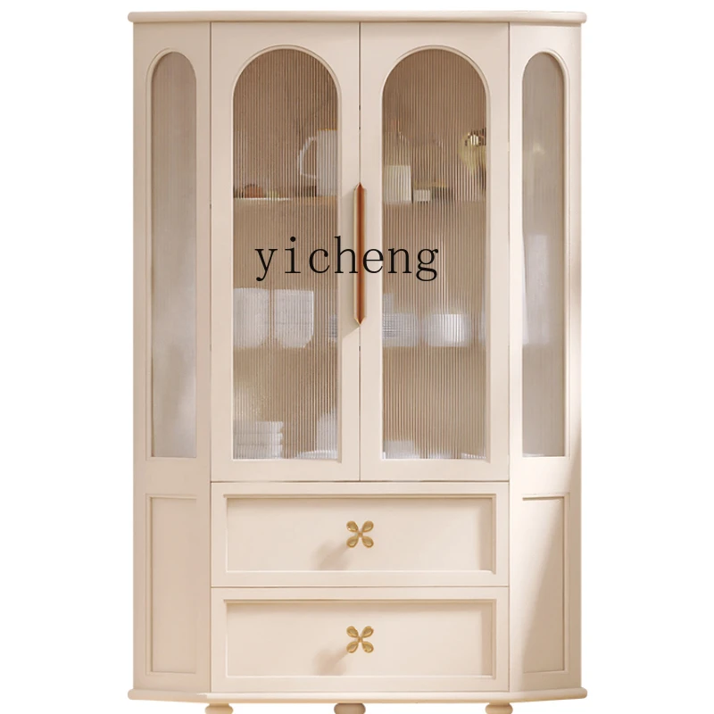 ZK Corner Cabinet Storage Wine Cabinet Home Storage Double Door High Cabinet Living Room Curio Cabinet Cream Style Side Cabinet