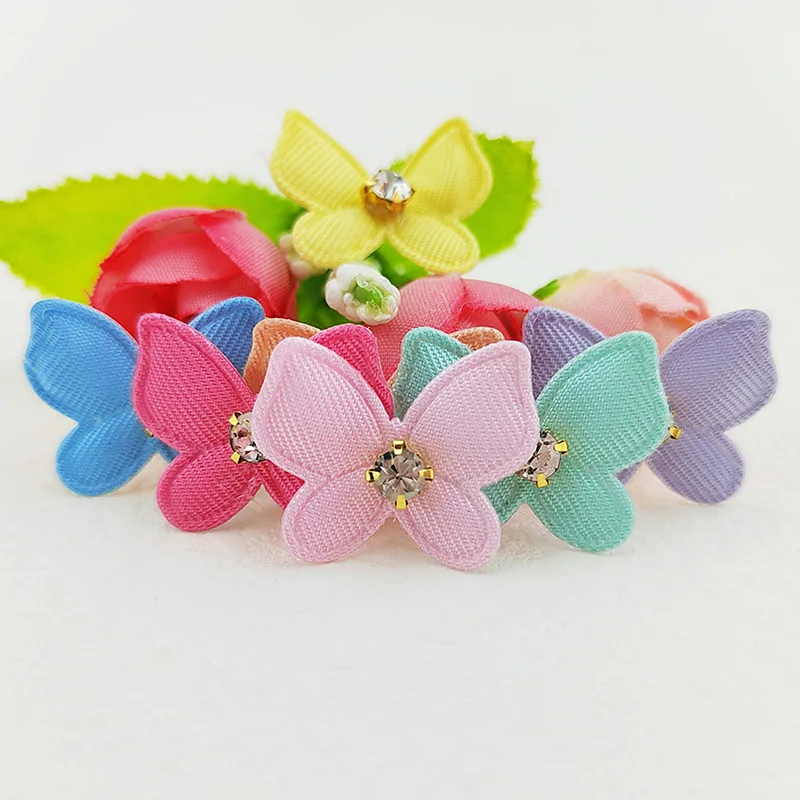 Mix Color Butterfly with Diamond Padded Appliques, DIY Handmade Children Hair Clip, Garment Accessories Patch, 25x2mm, 70Pcs