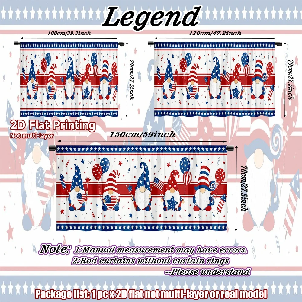 2D flat 1pc Modern minimalist shelf curtains Independence Day Gnomes Digital printing French country style curtains, suitable