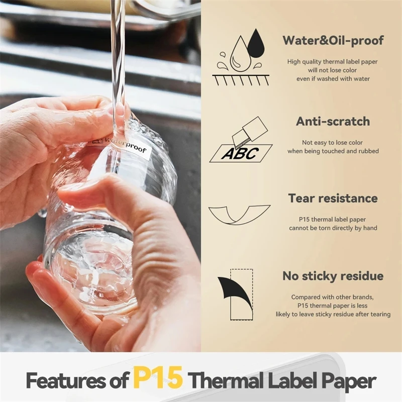 Phomemo D30 Endlosfarben-Etikettenpapier (15 mm x 7 m), kompatibel mit D30 D35 Q30 Etikettendrucker, Thermodruck ohne Tinte und sauber – Detail 4