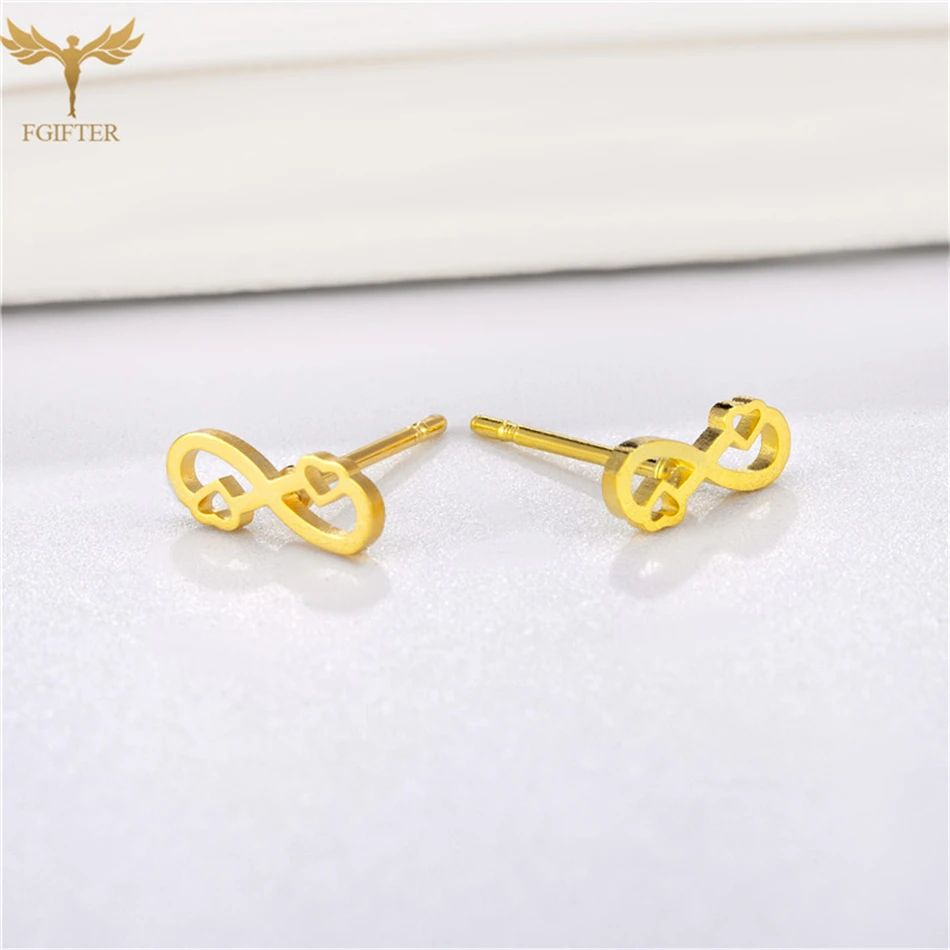 Forever Love Heart Infinity Earrings 8 Eight Ear Studs Eternal Symbolize Golden Stainless Steel Jewelry Women Girls Couple Gifts