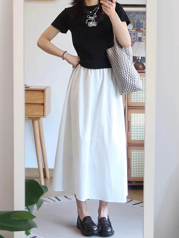 

Белая женская юбка миди А-силуэта, летняя коллекция 2026, новая, с завышенной талией, для повседневной носки, в расслабленном стиле, из полиэстера и композитного волокна, свободного кроя