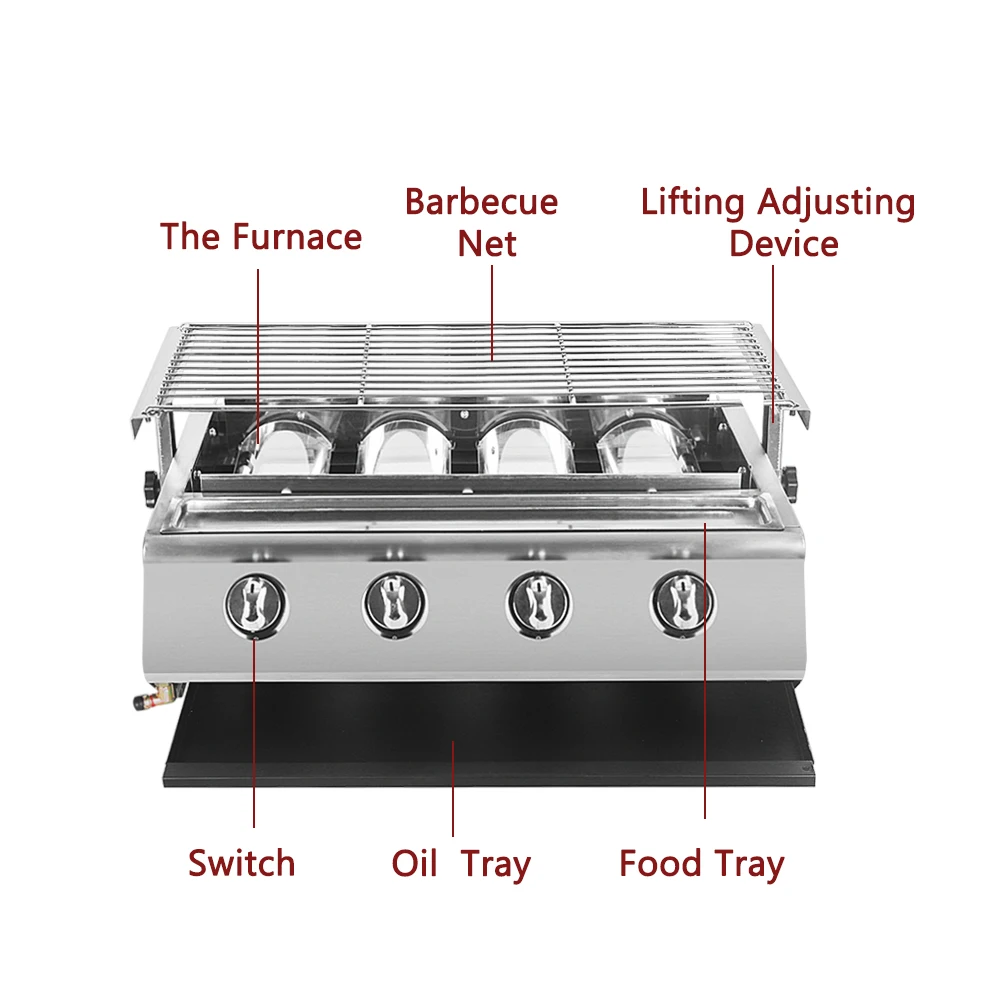 ITOP-Parrilla de Gas LPG para barbacoa, 6 quemadores, Escudo de vidrio sin humo, acero inoxidable, para Picnic al aire libre, altura ajustable