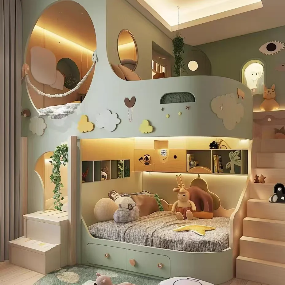 JINS Non-interfering Bunk Beds Tree House Bed Double Boy Prince Fantasy Upper Empty Lower Bed Children Custom