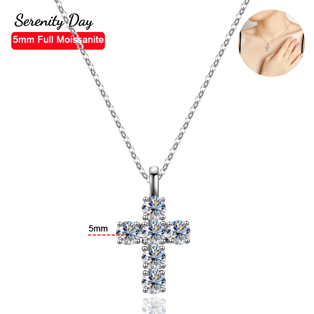 Serenity 3ct Real D Color Moissanite Cross Necklace For Women Wedding Bridal S925 Sterling Silver Jesus Neck Chain Fine Jewelry