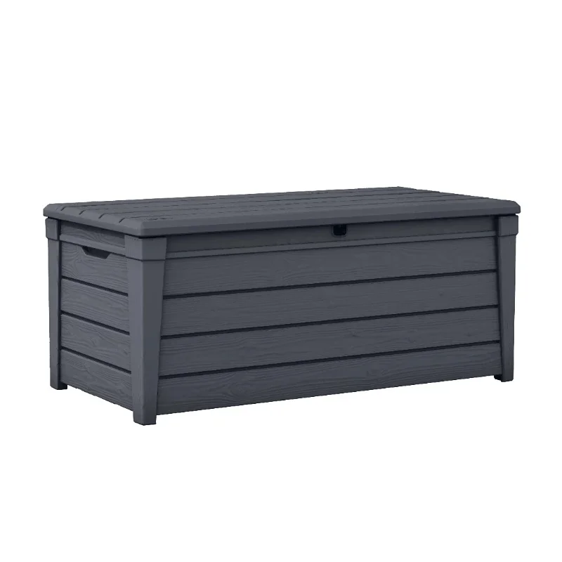 Keter Brightwood Outdoor Plastic Deck Box, All-Weather Resin Storage, 120 Gal, Anthracite Gray