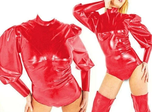 

100% Latex Rubber Jumpsuit Swimsuit Sleeve Loose Red Cosplay Party XS-XXL