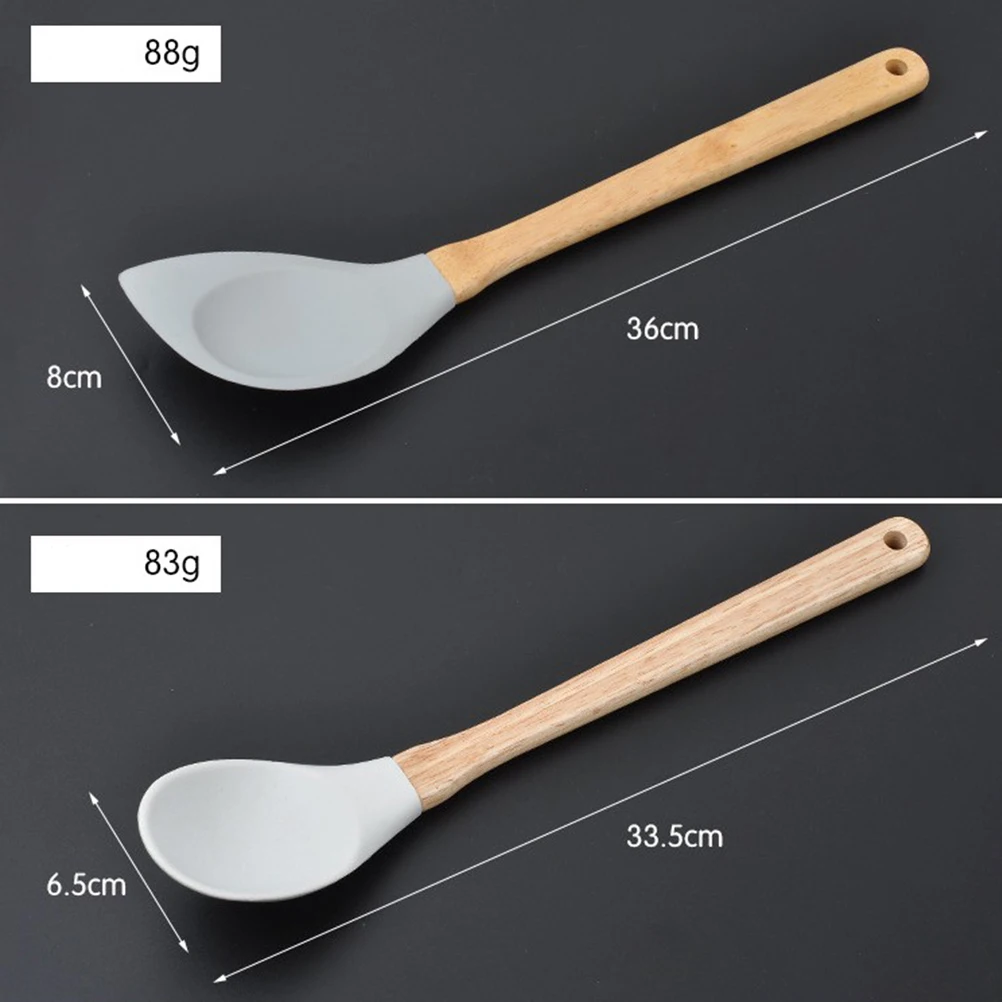 

6pcs Silicone Utensil Set Heat Resistant Non Stick Cooking Tools Wooden Handles Kitchen Gadgets Baking Pan Scraper Accessories