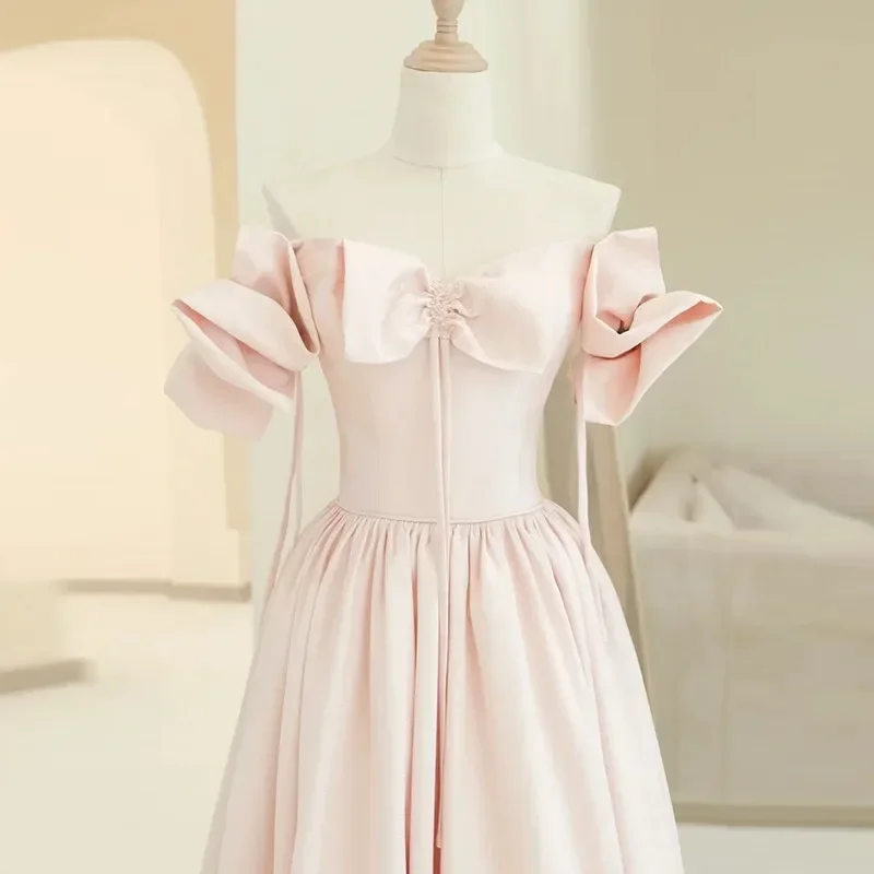 Evening Dress Pink Elegant Boat Neck Beads Empire Short Sleeves Floor-Length Simple Pleat A-Line Party Formal Gown Woman B1960