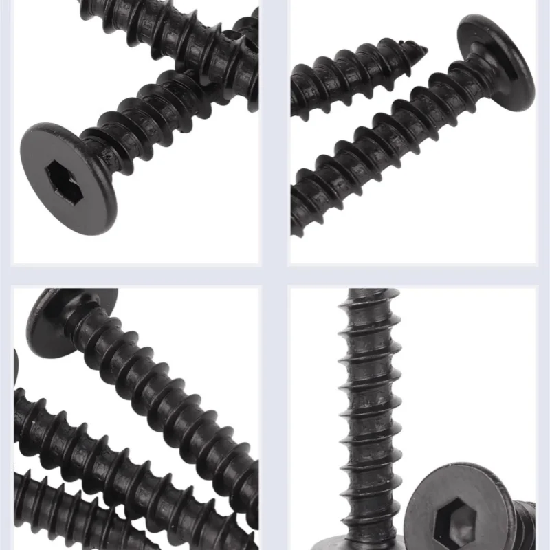 M2 M2.3 M2.6 M3 M3.5 M4 M5 M6 Black 304 Stianless Steel Super Ultra Thin Hex Socket Flat Head Screw Self-Tapping Wood Screws