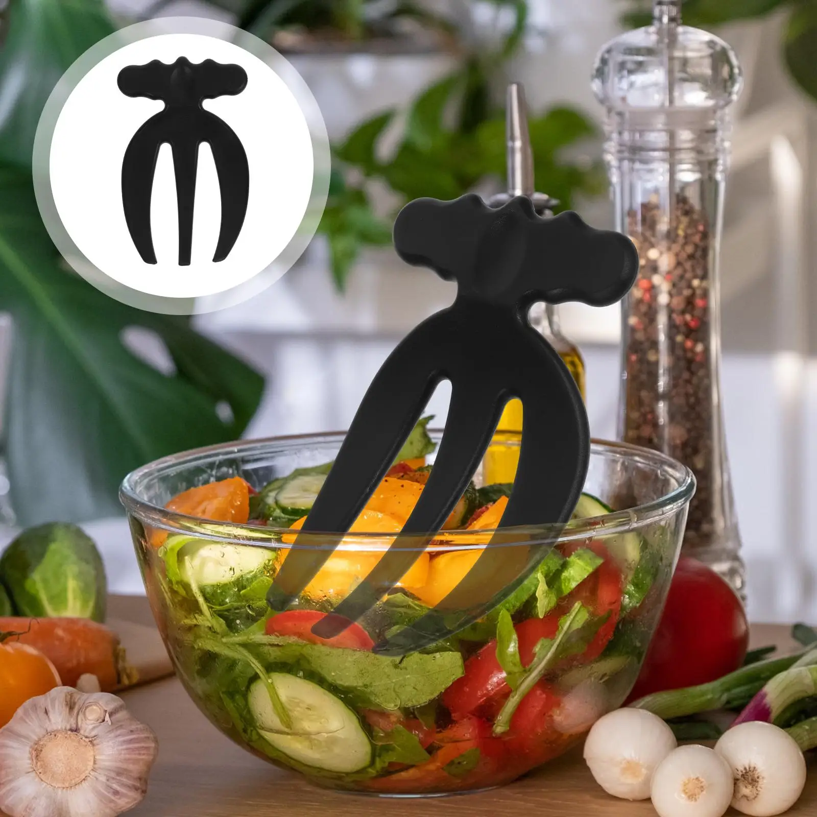 

4pcs Salad Hands Plastic Forks Tools Black White 2 Sets Mixing Stirring Tongs Cutlery Kitchen Gadgets Fruit Starters Bowl