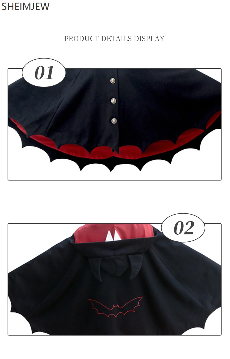 Mantello con cappuccio Mantello Cappotto Cosplay per bambini Halloween Punk gotico Diavolo nero Ala di pipistrello Ali demone Costume Lolita Girls Cape 2025