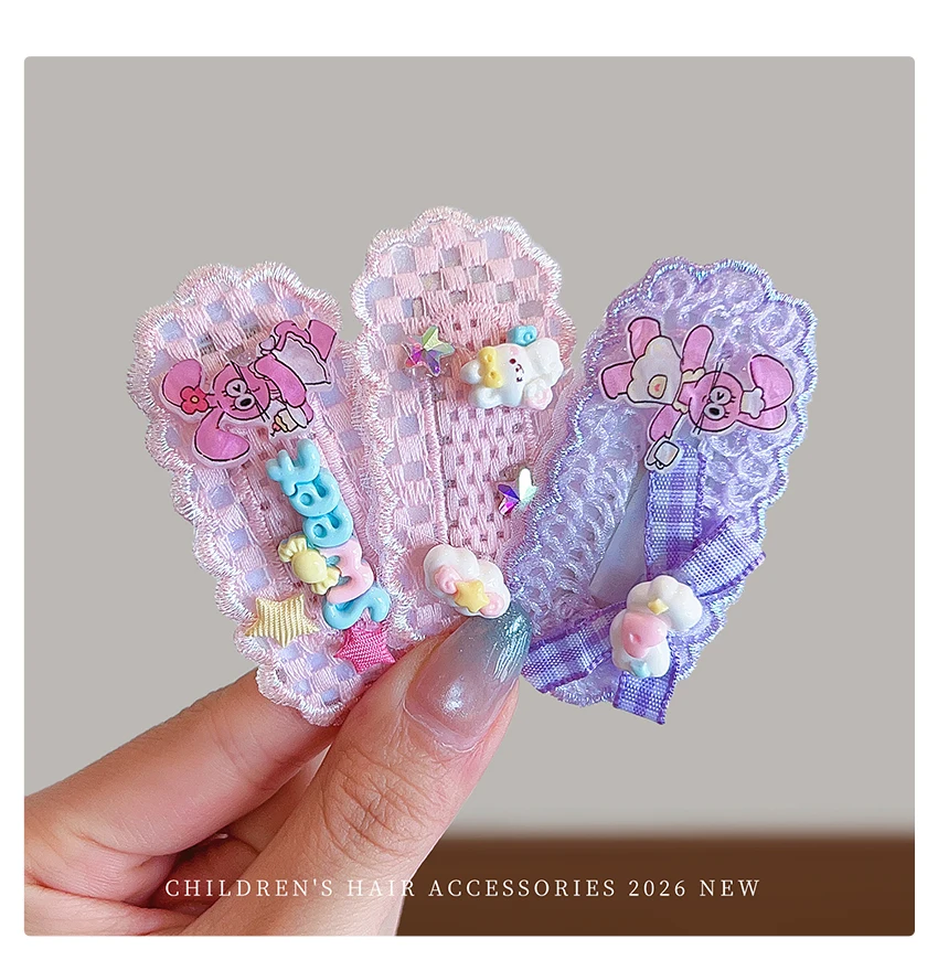 2026 Neu 5-teiliges Kinder-Haarspangen-Set Kawaii Cartoon-Häschen Satin-Schleife Pailletten Tüll Spitze Haarschonende Haarspangen für Kleinkind-Mädchen – Detail 6