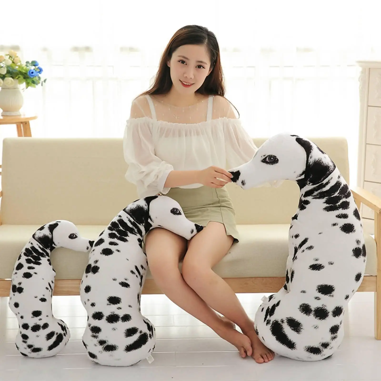 Plush Dog Cuddle Pillow 3D Animal Shaped Stuffed Cushion Soft Plushie for Living Room Bedroom Gift