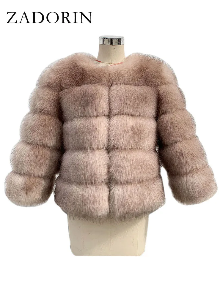 ZADORIN High Quality Faux Fox Fur Coat Women Luxury Fluffy Warm 3/4 Sleeve Fur Jacket for Women Winter Short Mink Coat Outerwear